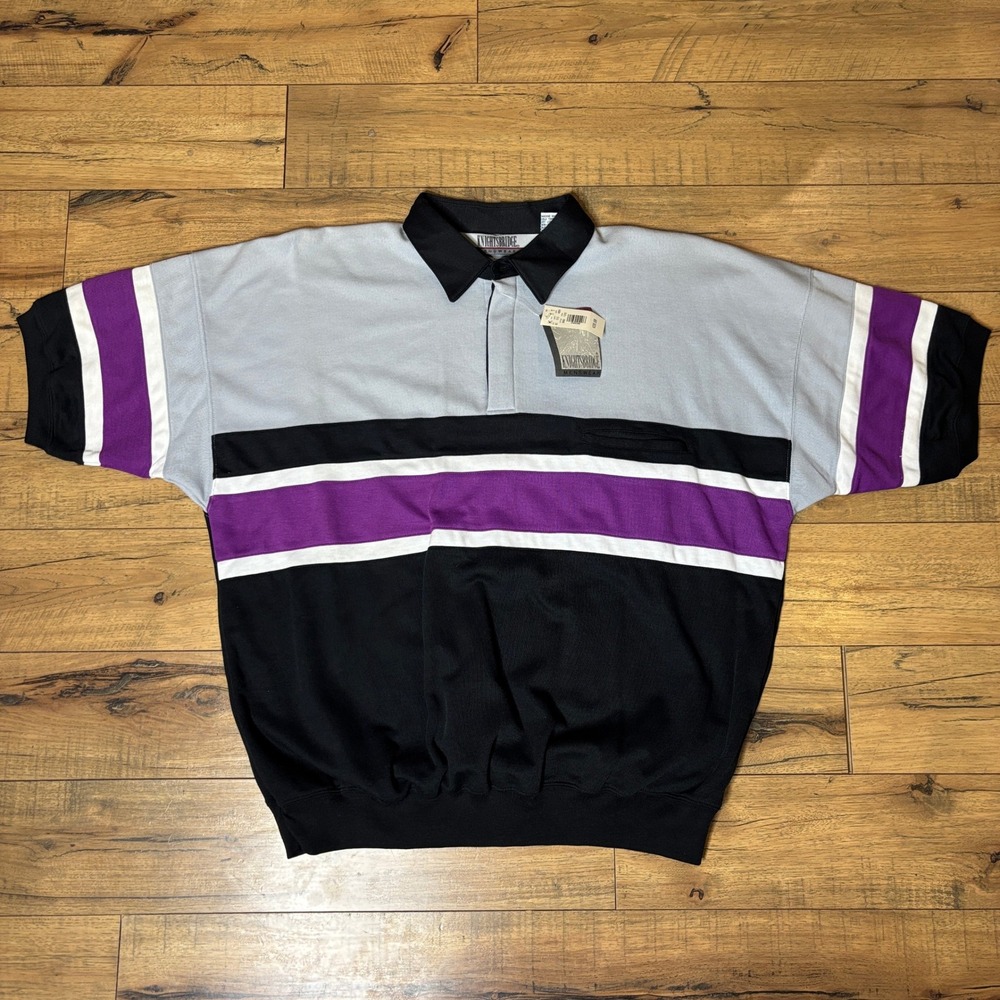Knightsbridge Menswear Vintage 90s Colorblock Striped Polo Shirt Purple Black 1X
